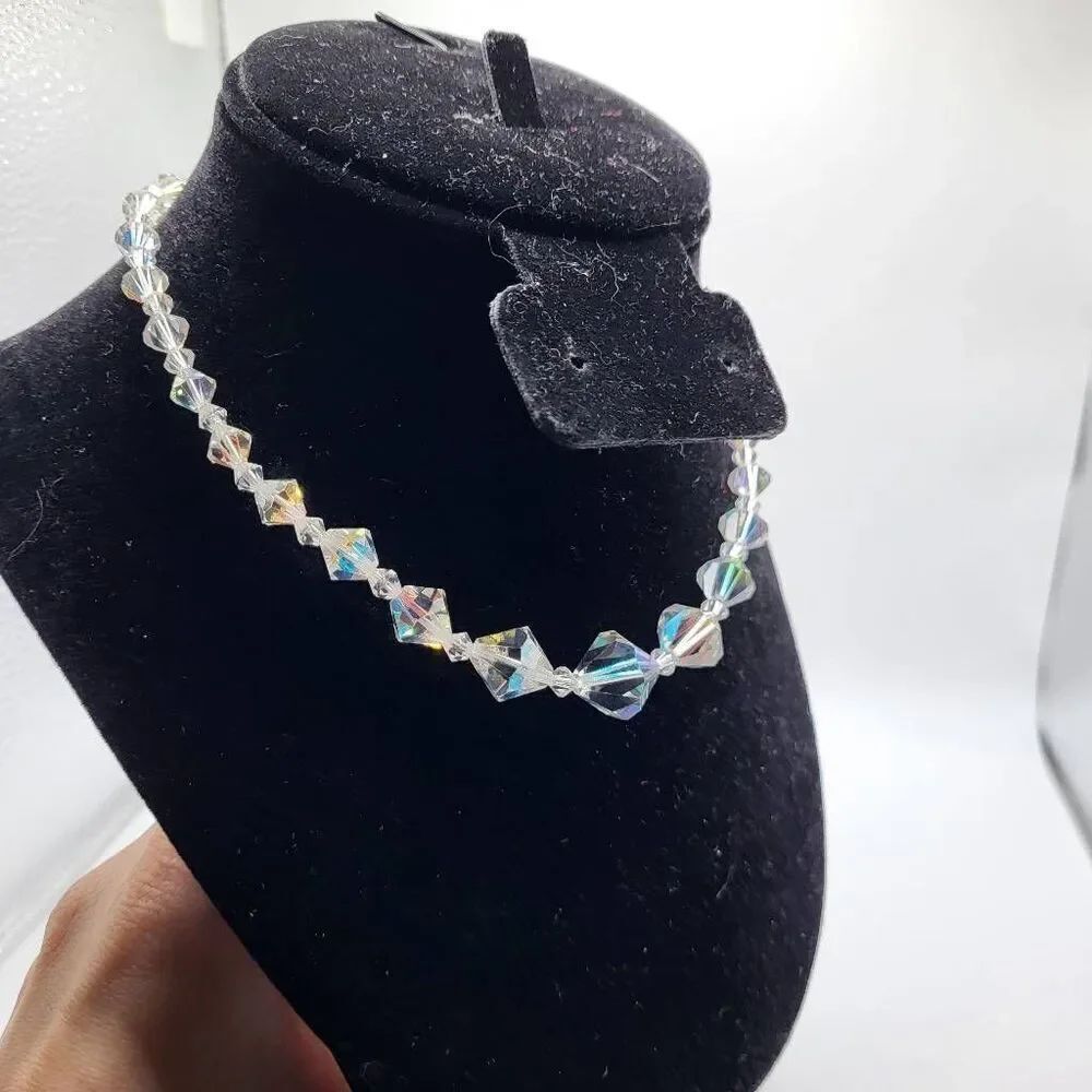 Stunning Vintage 50s Old Hollywood Glamour Graduated AB Crystal Necklace